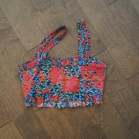 Ulla Johnson Crop Top Womens 12 Multi Alexandra Flamingo Printed Button Detail - Picture 3 of 12